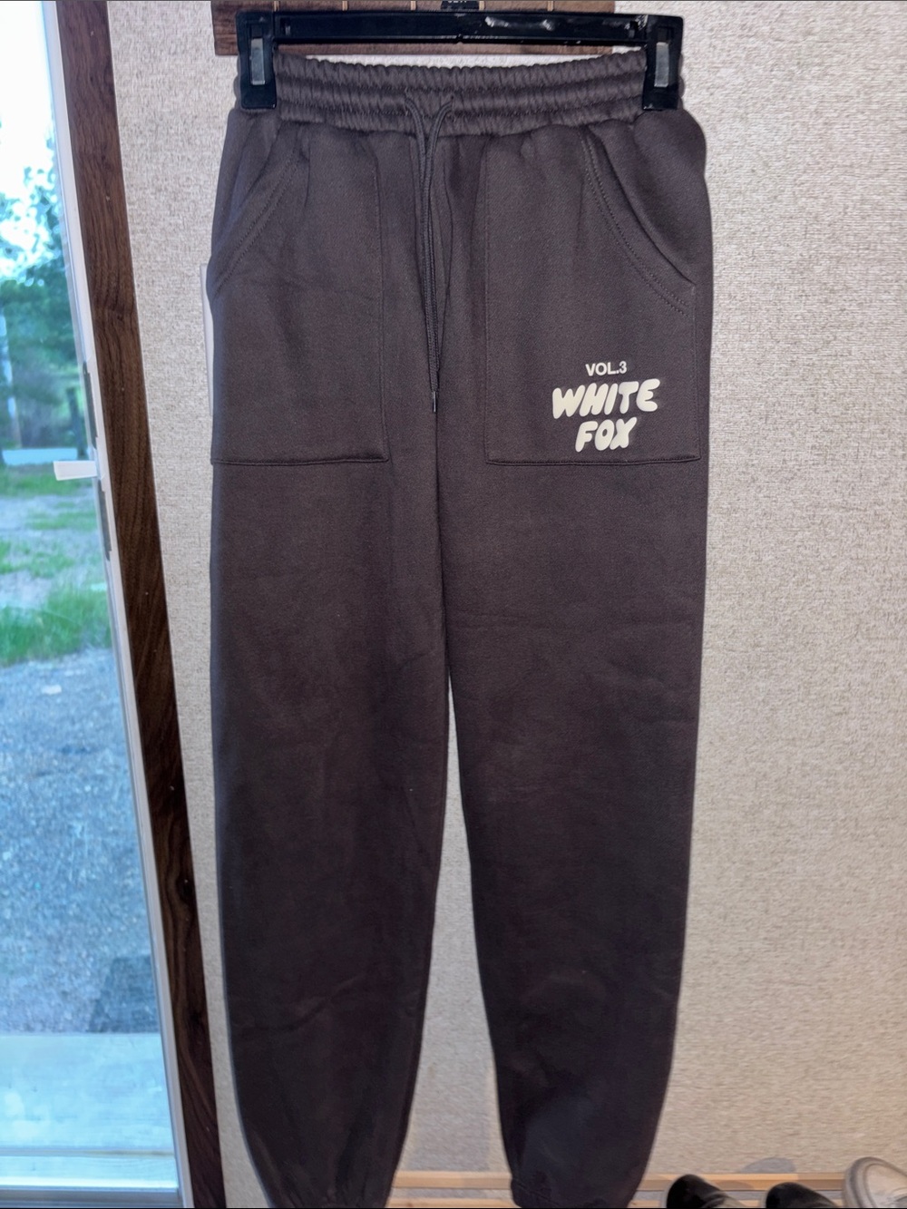White Fox Boutique Black Track Joggers with White Logo